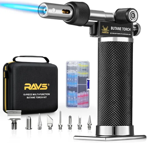 Vista 11 de RAVS Kit de Soldador de Butano Inalámbrico, Kit de Soplete de Butano Multifunción de 14 Piezas, Soplete de Soldadura Portátil con Llama Ajustable