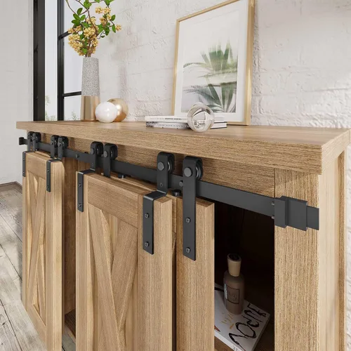 Vista 8 de EaseLife - Kit de riel para puerta corrediza de granero doble de 4 pies con bypass para gabinete mini, fácil de instalar, se desliza suavemente