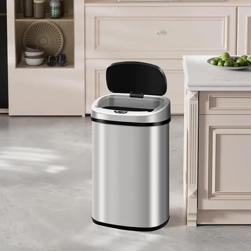 Vista 11 de Basurero de acero inoxidable con sensor automático de 13 galones, sin contacto, cubo de basura de cocina de alta capacidad con tapa para el hogar