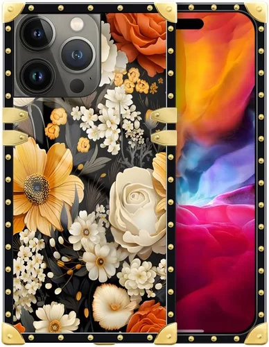 Vista 20 de DAIZAG Funda compatible con iPhone 15 Pro Max, decoración de esquina de metal retro dorado con diseño de playa, TPU suave, a prueba de golpes