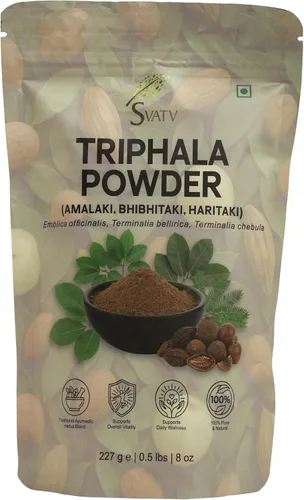 Vista 2 de SVATV Triphala Polvo 8.01 oz Fórmula de Amla, Haritaki y Bibhitaki - Media libra, 8 onzas