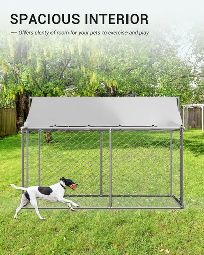 Vista 6 de IchbinGo Perrera grande para perros al aire libre, jaula resistente de acero galvanizado para perros con cubierta impermeable resistente a los rayos