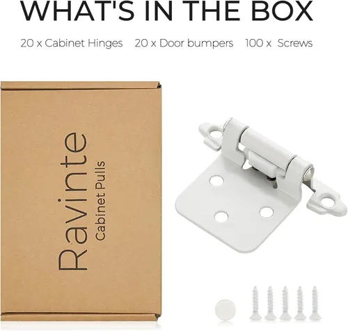 Vista 86 de Ravinte Paquete de 2 (1 pares) de bisagras superpuestas de gabinete de 1/2 pulgada, montaje facial semicerrante de cierre automático, accesorios