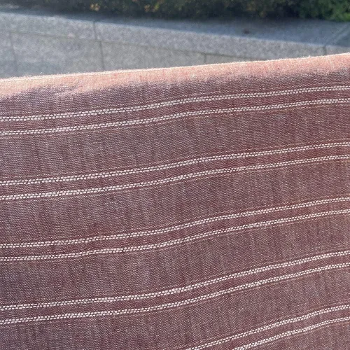 Vista 2 de Tela de rayas de lino lúrex marrón Material elegante para costura, manualidades y decoración del hogar