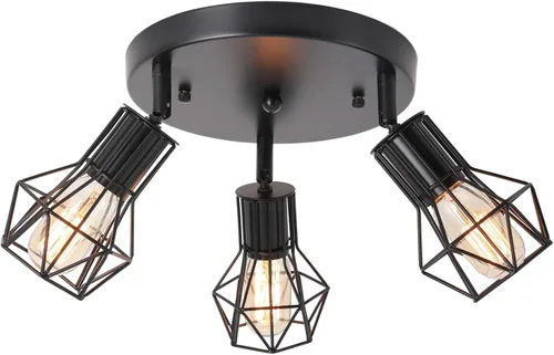 Lámpara de techo de montaje empotrado de 3 luces, lámpara de techo industrial para cocina, E26, color negro, para comedor, pasillo, entrada