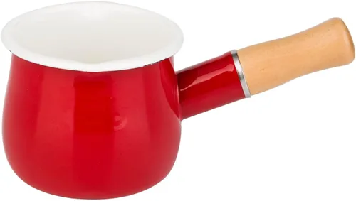 Vista 5 de Olla de leche esmaltada, calentador de mantequilla antiadherente, mini cacerola, 4 pulgadas, 17 onzas, utensilios de cocina pequeños con mango