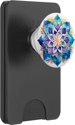 Vista 7 de Mandala colorido púrpura azul acuarela diseño PopSockets estándar PopGrip