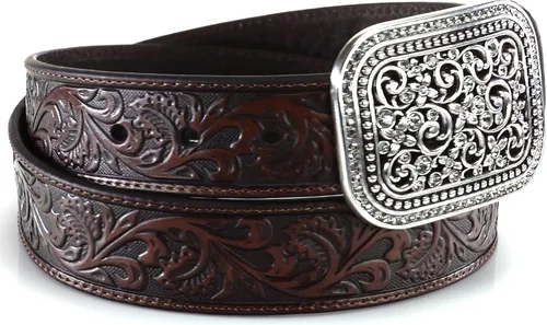 Vista 6 de ARIAT Western Belt A10006944 - Hebilla de cristal en relieve floral para mujer
