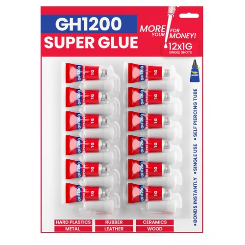12 Gramos de Super Pegamento Multiusos con Tapa Anti Atasco. Pegamento Ca - Adhesivo SuperPegamento. Pegamento de Cianoacrilato para Plásticos