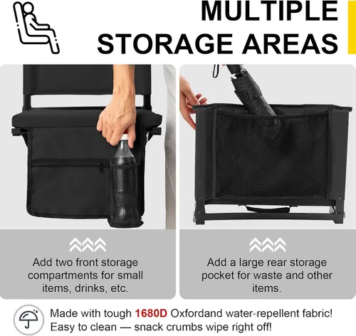 Vista 3 de Asientos de estadio con soporte trasero para gradas, sillas plegables con respaldo y cojín, silla acolchada para estadio con correa para el hombro