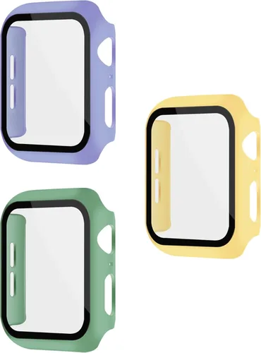 Vista 10 de Paquete de 3 fundas multicolor con protector de pantalla de vidrio templado para Apple Watch SE (Gen 1/2/3) Series 6/5/4 de 1.575 pulgadas, negro +
