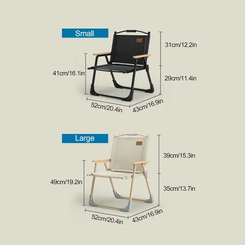 Vista 2 de 2 Pcs Folding Chairs with Side Storage Tray, Outdoor Foldable Chair with Storage Net Bag, Lounge Chair for Fishing Hiking Beach Patio(Beige,Large)