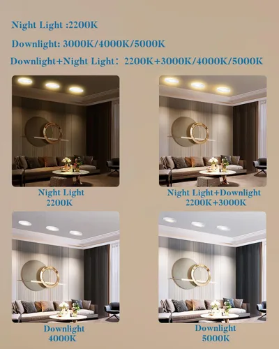 Vista 6 de Lightdot LED de 6 pulgadas empotrable con luz nocturna 1200LM 12W 120V regulable LED Downlight iluminación, 3000 K/4000 K/5000 K seleccionables