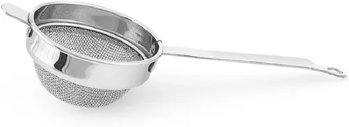 Vista 3 de Colador de té INOX de acero inoxidable apto para alimentos, Chalni de doble malla, utilizado para tamizar té, café, jugo, sopa, mango largo