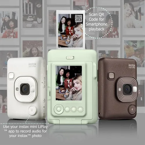 Vista 7 de Paquete de cámara instantánea Fujifilm INSTAX Mini LiPlay híbrida con 20 hojas de película INSTAX Mini, tarjeta microSD de 32GB, cable de carga USB