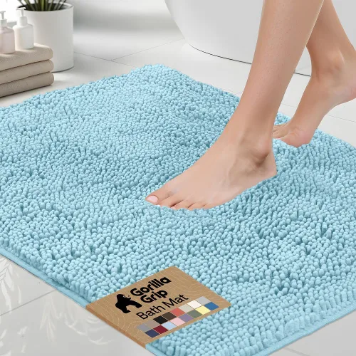 Vista 51 de Gorilla Grip - Tapete de baño afelpado, absorbente, peludo, de felpilla, para base de inodoro cuadrada, reverso de goma, suave, de microfibra, claro