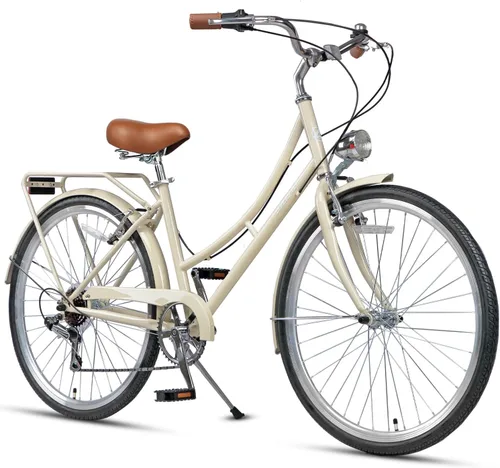 AVASTA Vela - Bicicleta híbrida para mujer adulta, ligera, paso alto de 26 pulgadas, cuadro de acero de alta resistencia para ciudad, bicicleta de 6