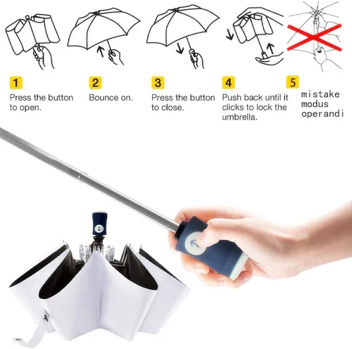 Vista 7 de FDJASGY - Sombrilla de viaje plegable y compacta para protección UV para apertura y cierre automático resistente al viento a la lluvia y al 999