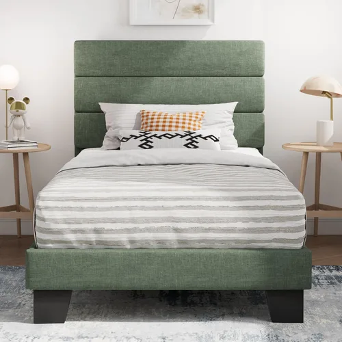 Vista 23 de SHA CERLIN Base de cama de plataforma completa con cabecera de tela tapizada, base de colchón con fuerte soporte de listones de madera, no necesita