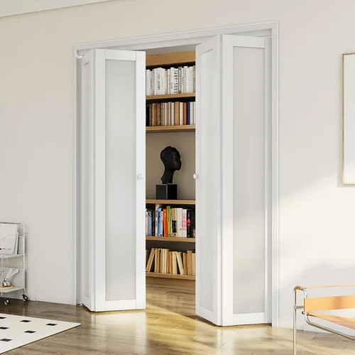 Vista 20 de Puerta de doble pliegue, puerta de armario de vidrio esmerilado de 3 paneles, para apertura de puerta de 24 x 80 pulgadas, adecuada para armarios e