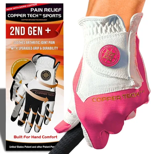 Vista 8 de Copper Tech Plus Ladies Golf Gloves Women (2nd Gen) Copper Compression Joint Support with Flexible & Comfortable Fit Tacky Silicone Pad