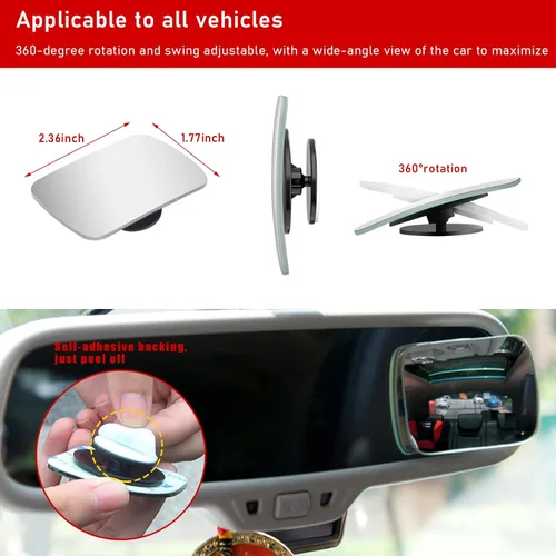 Vista 2 de Kewucn 2 PCS Car Blind Spot Mirrors, Frameless HD Glass Convex Rear View Mirror, Wide Angle Blind Spot with Adjustable Stick, Universal Vehicle