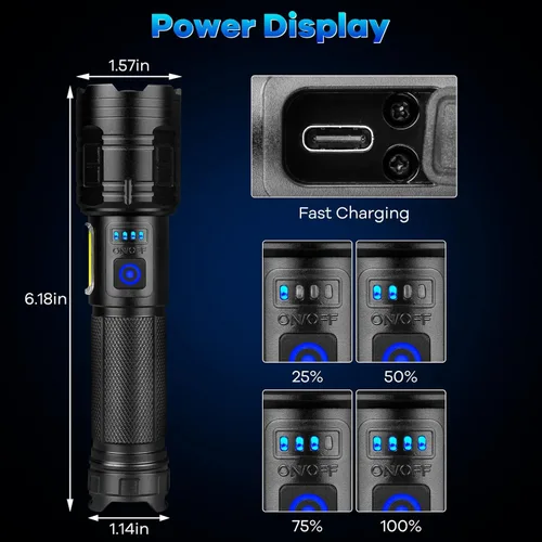 Vista 6 de Linternas recargables de 90,000 lúmenes altos, paquete de 2, luz de flash súper brillante con 7 modos de iluminación, linterna potente de larga