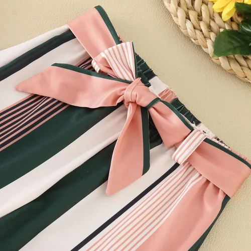 Vista 3 de Conjunto de ropa para niñas pequeñas, ropa de verano a la moda, chaleco, pantalones a rayas, 2 piezas, traje de Pascua