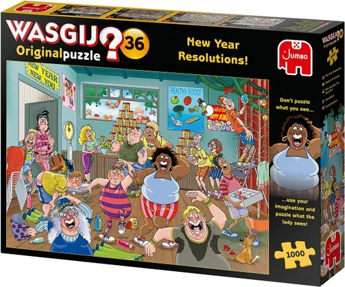 Vista 4 de Jumbo, Wasgij, Original 36 - New Year Resolutions!, Rompecabezas coleccionable único para adultos, 1000 piezas
