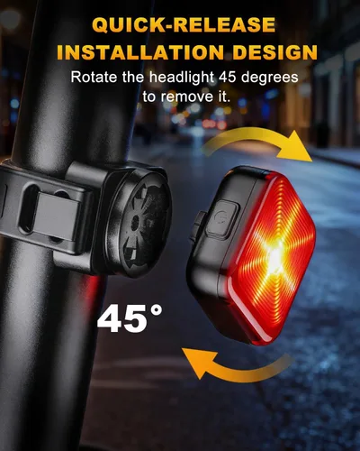 Vista 7 de WSDCAM Luces de bicicleta para conducción nocturna, 5 modos de luz trasera de bicicleta para seguridad en el ciclismo, luz delantera y trasera
