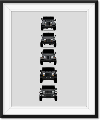 Vista 10 de Custom Car Posters Póster hecho a mano compatible con Jeep Wrangler Generations e impresión de CJ, YJ, TJ, JK, JL - Multi, impresión metálica de 8 x