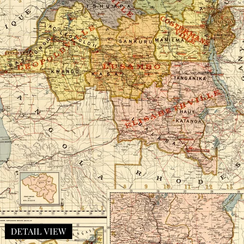 Vista 2 de HISTORIX Mapa vintage del Congo belga de 1896 - Arte de pared vintage del Congo de 24 x 36 pulgadas, mapa de la República Democrática del Congo