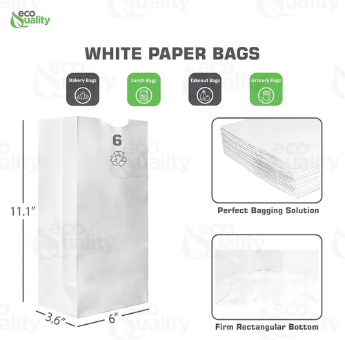 Vista 3 de EcoQuality - Bolsas de almuerzo de papel blanco de 6 libras, capacidad de 6 libras, bolsas de papel blanco kraft, bolsas de panadería, bolsas