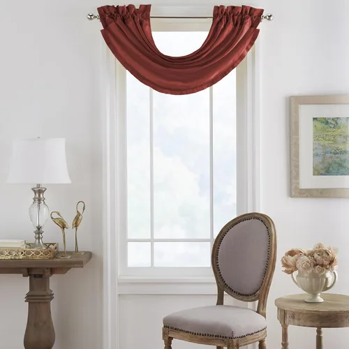 Vista 12 de Elrene Home Fashions - Cenefa de ventana en cascada para oscurecer la habitación Versailles de poliéster imitación de seda, accesorio para ventanas