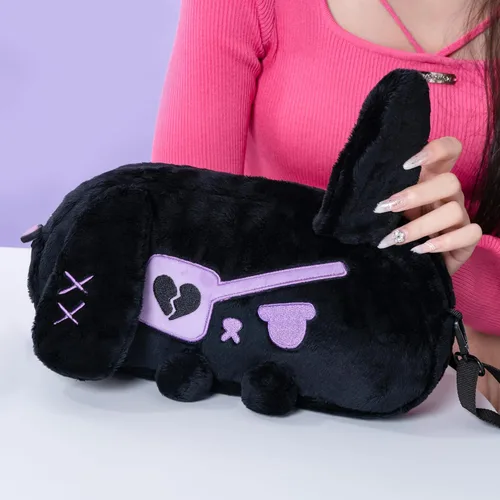 Vista 7 de GeekShare Cute Plush Switch Carrying Case Crossbody Bag Compatible with Nintendo SwitchOLED Model, Portable Travel Carrying Case - Dark Plush Bunny