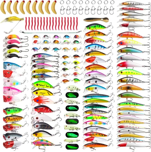 Vista 12 de TSKS Kit de Señuelos Artificiales de Pesca Mixto Incluyendo Minnow de Aleta de Buceo Frontal, Popper de Superficie, Cebos de Manivela, Lápiz VIB