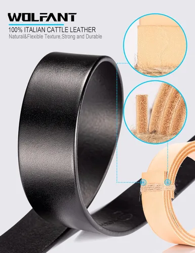 Vista 4 de WOLFANT Cinturón de cuero de grano completo, 100% cuero auténtico italiano