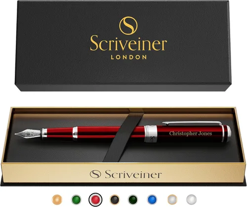 Vista 12 de Scriveiner Pluma Estilográfica de Lujo - Impresionante Pluma de Laca Negra, Acabado de Oro Real, Plumín Dorado Schmidt (Mediano), Convertidor, Mejor