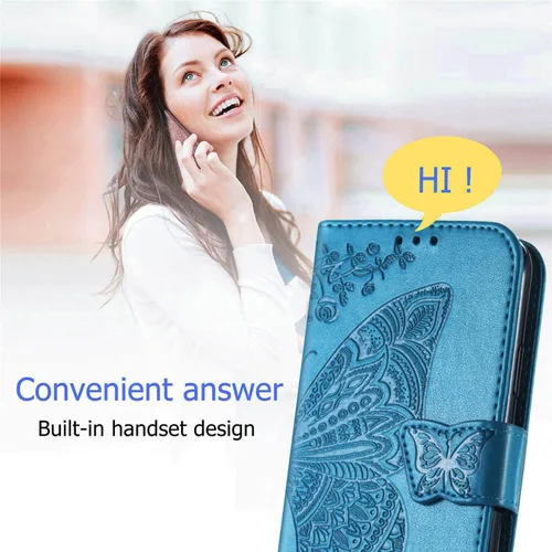 Vista 6 de for Xiaomi 12 Ultra/12S Ultra Wallet Case Butterfly Flower Design PU Leather Flip Folio Cover with Card Holder Kickstand Wrist Strap Shockproof Blue