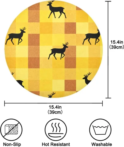 Vista 4 de Yellow Fresh Deer Round Reversible placemats Washable placemats for Dining Table Set of 4 15x15 in individuales para comedor