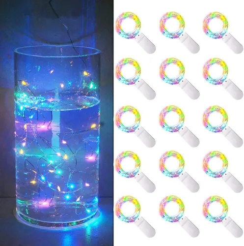 Vista 11 de Paquete de 15 tiras de luces de hadas, 30 LED de 9.8 pies, luces estrelladas que funcionan con pilas, mini tira de luces de alambre plateado