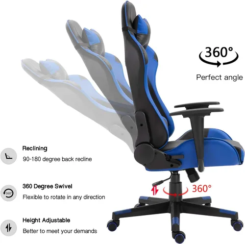Vista 107 de Modern-Depo Black Virgo Zodiac - Silla de juegos con diseño ergonómico, giratorio y reclinable ajustable, capacidad de carga de 330 libras