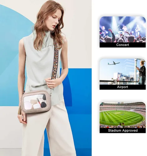 Vista 3 de Viva Terry Bolsa transparente aprobada para eventos de estadio, pequeña bolsa cruzada transparente con 2 correas ajustables para artículos