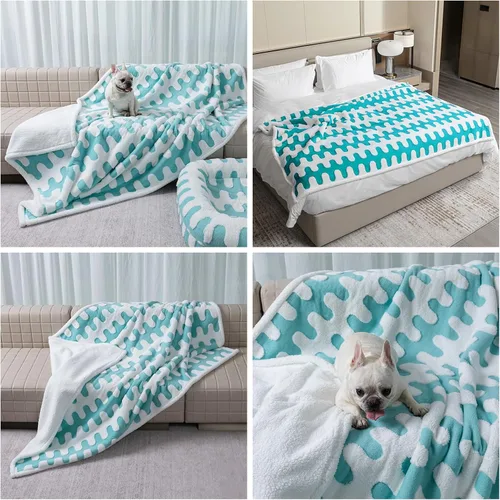 Vista 11 de Manta impermeable para mascotas, funda de cama para perro, sofá, elegante manta de jacquard para mascotas, para cachorros, gatos, lavable, Nube azul
