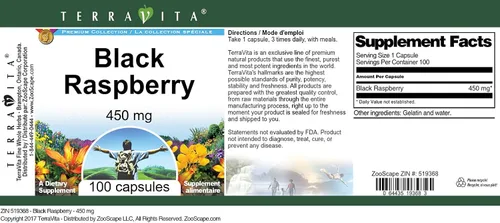 Vista 3 de Frambuesa negra - 450 mg (100 Cápsulas, ZIN: 519368)