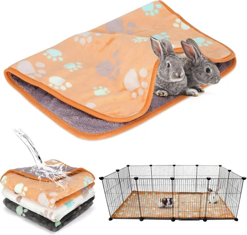 Vista 13 de YUEPET Paquete de 3 mantas impermeables de conejillo de indias, lavables para animales pequeños, forro polar suave para mascotas, cobayas, ropa