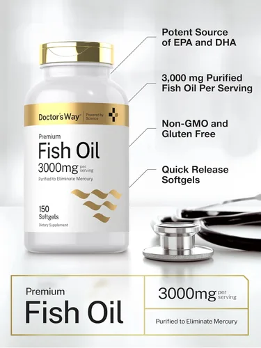 Vista 4 de Doctor's Way Aceite de pescado 3000 mg 150 cápsulas blandas Omega-3 con EPA y DHA Suplemento sin OMG, sin gluten