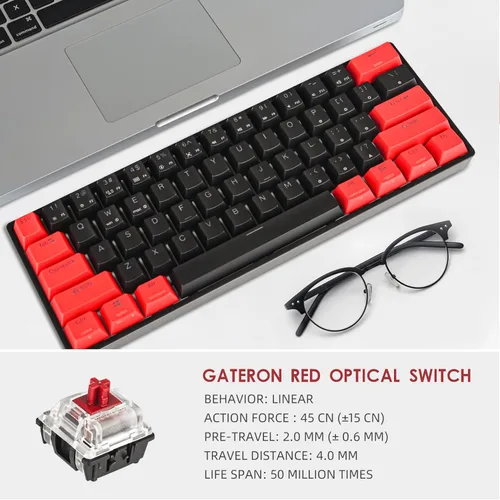 Vista 3 de Ussixchare Teclado mecánico GK61 60 intercambiable en caliente RGB LED para juegos interruptor lineal rojo para PCWinPS4Xbox Gateron Óptico Rojo