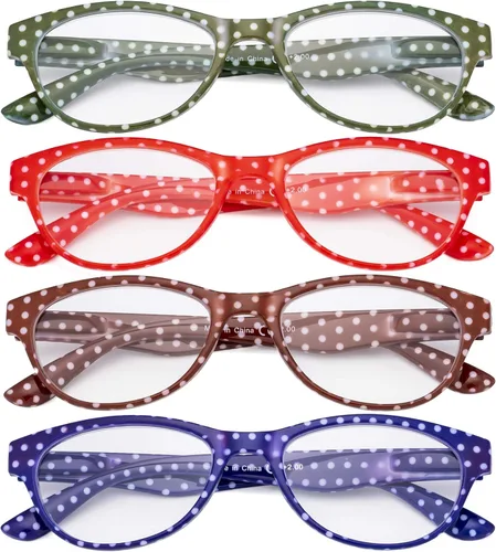 Vista 2 de Eyekeppe - Paquete de 4 lentes de lectura para mujer, diseño de lunares, diseño de ojo de gato, para mujer +0.50