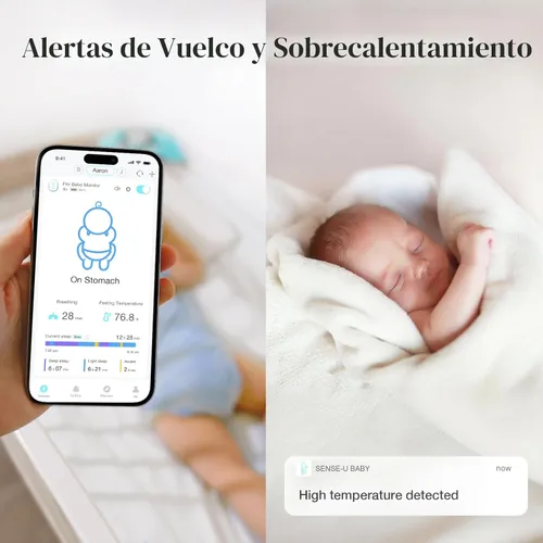 Vista 5 de Monitor de Bebé Sense-U Pro (Largo Alcance) – Rastrea Movimiento Respiratorio, Volteo y Temperatura en Cualquier Lugar para Mejor Sueño, Rastreador